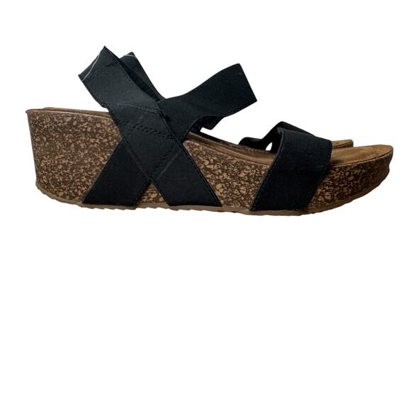 Madden Girl Zori Platform Wedge Sandal | Black | Sz 8.5 | Strappy Cork Elastic - Picture 1 of 6